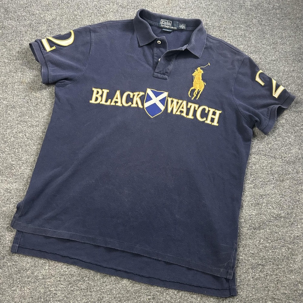 Polo Ralph Lauren Polo Shirt Mens Large Blue Black Watch Custom Fit Big Pony 2
